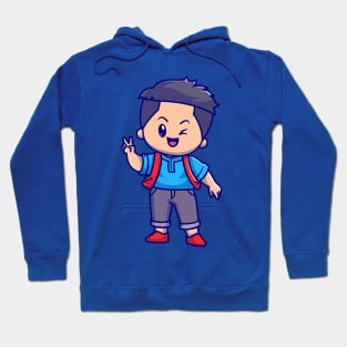 Cute Boy With Peace Sign Cartoon Hoodie